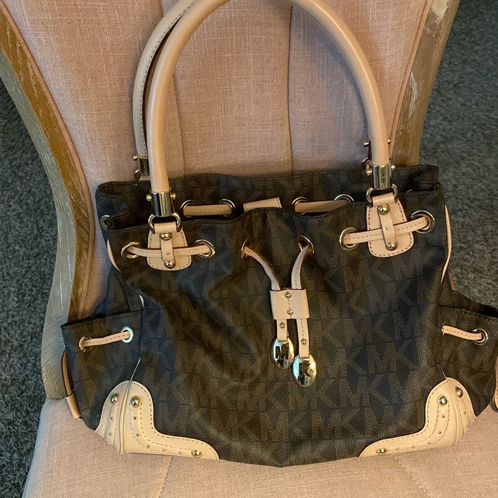 Michael Kors Brown/ Beige Monogram coated canvas handbag